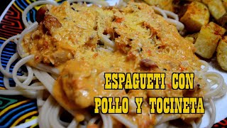 ESPAGUETI CON POLLO Y TOCINETA  ¿Cómo hacer espagueti con pollo RECETA  Cocine con Tuti [upl. by Airretal]