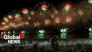 New Year’s 2024 Rio de Janeiro celebrates with spectacular fireworks show at Copacabana Beach [upl. by Free]