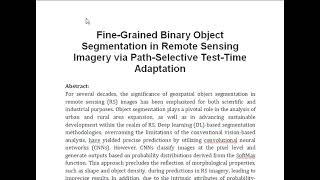 Fine Grained Binary Object Segmentation in Remote Sensing Imagery via Path Selective Test Time Adapt [upl. by Jaclyn11]