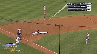 LAANYY Statcast tracks Gardners speed on a triple [upl. by Gmur]