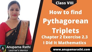 How to find Pythagorean Triplets  Class 8 Square and Square Roots  Chapter 2 Exercise 23 [upl. by Revned]