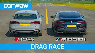 BMW M850i v Audi RS4  DRAG RACE ROLLING RACE amp BRAKE TEST [upl. by Borek367]