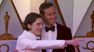 Oscars 2018 Arrivals Timothée Chalamet and Armie Hammer  ScreenSlam [upl. by Aicilana785]