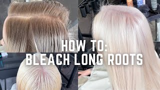 How to bleach long roots to white blonde tutorial  platinum bleach out [upl. by Oirretna846]