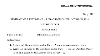 Summative Assessment I Mathematics Practice Paper Set1 October 2024 [upl. by Llewop]