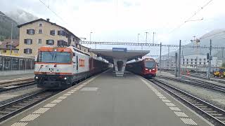 RHÄTISCHE BAHN 641  3120 vertrekken van station Samedan op 2692024 [upl. by Robinia]