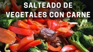 Salteado de verduras con carne  Como hacer un stir fry tipo chino en wok [upl. by Grand805]