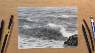 How to Draw Waves in Charcoal  Full Length Drawing Tutorial [upl. by Tamar]