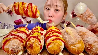 ASMR Cheesy Corn Dogs【Mukbang Eating Sounds】【English subtitles】 [upl. by Illom]