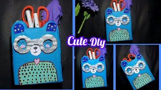 Dly Super Cute Pen holder 💜 How to make a paper pen holder craft art and craft youtube [upl. by Melonie414]