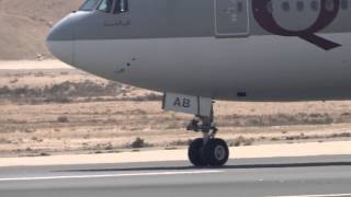 Qatar Airways B777300 A7BAB taxingholdtakeoff at Doha Intl OTBD [upl. by Birkle]