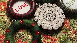 Easy Christmas craft using curtain rings fabric doilies and yarn  easy upcycle sewing project [upl. by Nalepka]