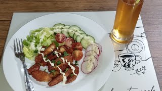 Halloumi fries with vegetable salad [upl. by Seugirdor]