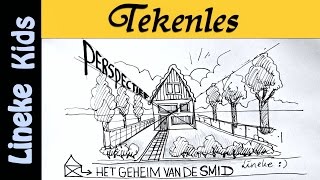 Hoe teken je een HUIS 1 punt perspectief  tekenles  10 [upl. by Rexana464]