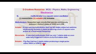 MCQ Q 117 multivibrator astable monostable bistable flipflop IC 555 D Creations Resources [upl. by Seuqcaj623]