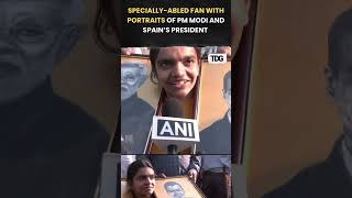 watch  Speciallyabled fan with portraits of PM Modi and Spain’s President arrives at Shobha Yatra [upl. by Conlin512]