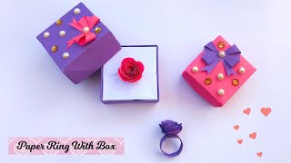 How to make Beautiful Rose Ring  DIY Paper Rose Ring  Easy paper ring with box [upl. by Lilllie]