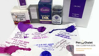 Monthly Ink Comparison 6 Purple Fountain Pen Inks [upl. by Serene]