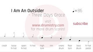 Three Days Grace  I Am An Outsider Drum Score [upl. by Sion]