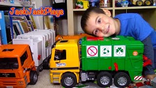 Bruder Garbage Truck Surprise Toy Fun Pretend Play with Paper amp Dinosaur Toys  JackJackPlays [upl. by Amairam411]