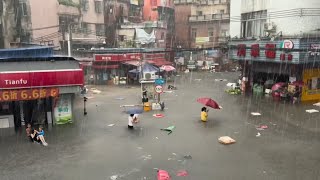 In China now Hundreds of cars and buildings submerged ship trapped under bridge in Guangdong [upl. by Enirehtak]