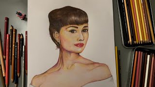 Portrait Drawing with Prismacolor and FaberCastell colored pencilsAudrey Hepburn [upl. by Anivlac]