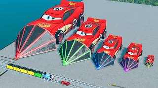 Big amp Small Lightning Mcqueen Massive Ram Plow VS Trains  BeamNGdrive [upl. by Harret355]