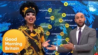 Drag Queen Bianca Del Rio Hijacks the Weather Forecast  Good Morning Britain [upl. by Attelrak]