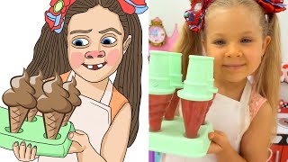 Diana and Roma pretend play selling icecream  funny cartoon drawing meme 😂 [upl. by Ainsley61]