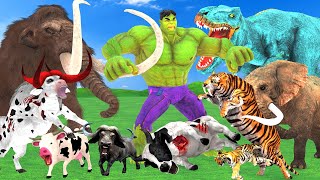 Hulk vs Mammoth Elephant vs Dinosaur Lion Tiger Attack Cow Buffalo Saved By Woolly Mammoth Fight [upl. by Roley403]