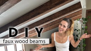 DIY Distressed Faux Beams Ceiling Transformation [upl. by Magdalene]