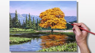 Acrylic Painting Yellow Tree Landscape [upl. by Enisaj]