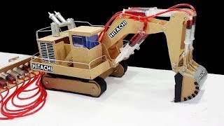 How to Make JCB Hitachi Remote Control Hydraulic ExcavatorCrane From Hardboard at Home DIY [upl. by Marthena]