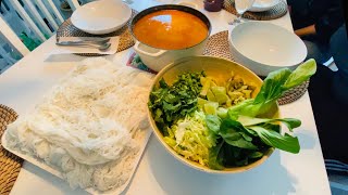 Thai Rice Noodles Fish Curry ขนมจีนนำ้ยา ထိုင်းမုန့်ဟင်းခါး [upl. by Ivz610]