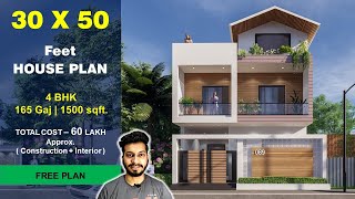 30x50 House plan 4bhk  165 Gaj  1500 sqft  3050 house plan 3d  30 by 50 ka Naksha  DV Studio [upl. by Anselmo]