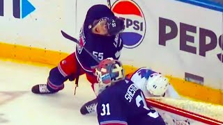 Ryan Lindgren Injury From Hit By JeanGabriel Pageau FULL CLIP Rangers Islanders  NHL Highlights [upl. by Anegroeg]