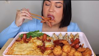 ASMR CARBONARA FIRE NOODLE MUKBANG OCTOPUS HOTDOGS PANKO SHRIMP PAN FRIED DUMPLINGS DIPPED IN 🔥 [upl. by Anividul]