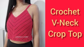 How To Crochet VNeck Crop Top Crochet Tutorial Crochet Tank Top [upl. by Asirak871]