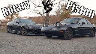 Mazda Rotary vs Piston Exhaust Sound RX8 vs Miata [upl. by Nimsaj]