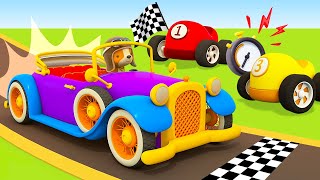 Racing cars at the double loop The retro car for kids Helper cars full episodes cartoons for kids [upl. by Ajup]