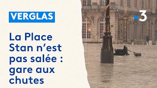 Pluies verglaçantes sur les pavés de la Place Stanislas  attention danger pour les piétons aussi [upl. by Sido705]