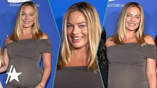 Margot Robbie Debuts Baby Bump on Red Carpet [upl. by Aiveneg]