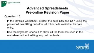 ECDL Coventry University Advanced Spreadsheets Preonline Revision Paper Question 10  Protection [upl. by Airemaj597]