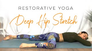 Restorative Bed Yoga Deep Hip Stretch  30 Days Of Yoga [upl. by Riocard]