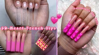 3D HEART POLYGEL FRENCH TIPS💕 VALENTINES DAY NAILS  Nail Tutorial [upl. by Ynohtnaluap]