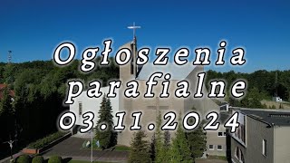 Ogłoszenia parafialne 3 listopada 2024 [upl. by Anirtek]