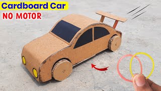 Best and Easy Cardboard car rubberband powered  No motor car making Easy homemade gear car working [upl. by Immac]