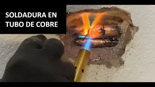 Soldar cobre con estaño Como reparar escape de agua en tubería de cobre agujereada con taladro [upl. by Enyrhtak]