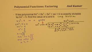 Find a and b if 2x2 5 is factor of 6x48x35x2axb CBSE 10 MHF4U [upl. by Elayor]