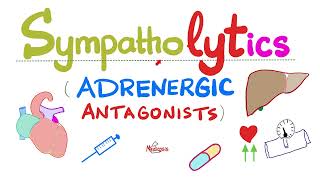 Sympatholytics Adrenergic Antagonists — Alpha blockers Beta blockers Calcium channel blockers [upl. by Auoy]